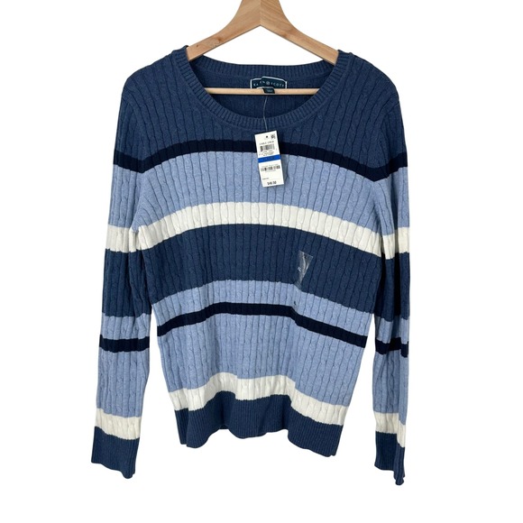 Karen Scott Sweaters - KAREN‎ SCOTT Women's Striped Cable Knit Crew Neck Long Sleeve Sweater XL